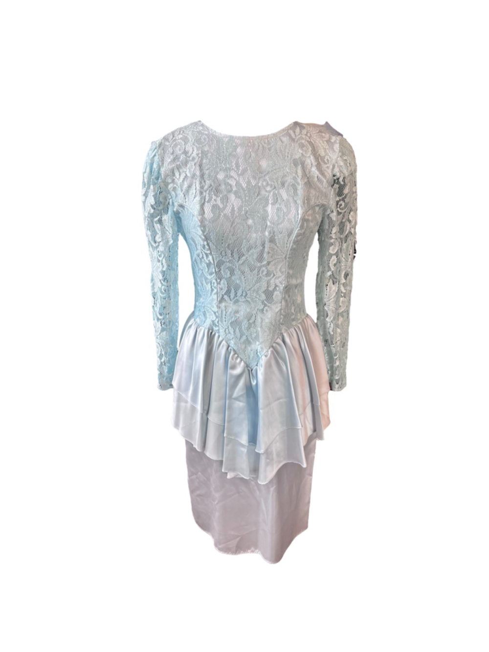 Vintage 80s light blue lace and satin dress